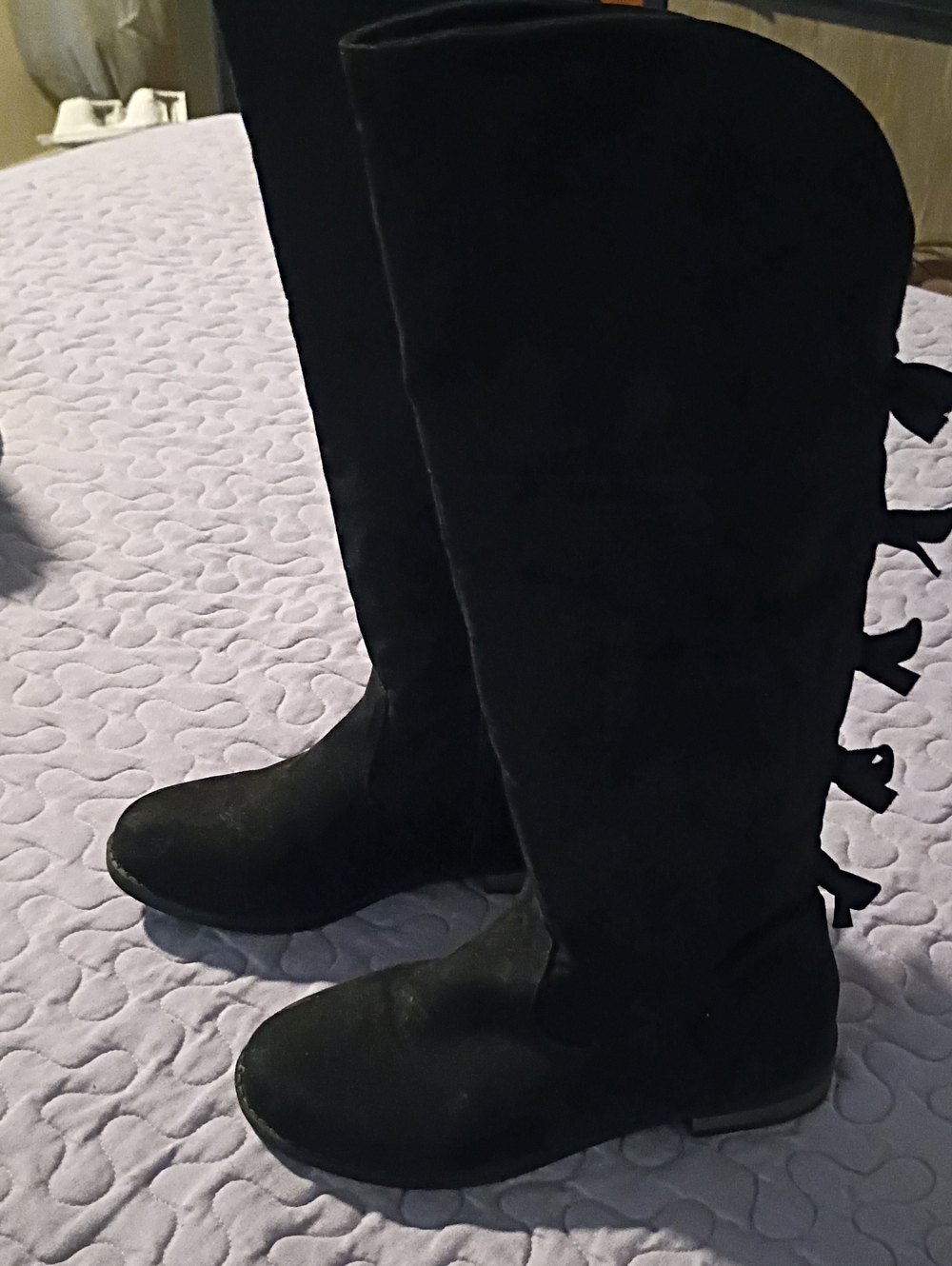 Cat & Jack Black Girls' Knee-High Boots with Back Bow Accents